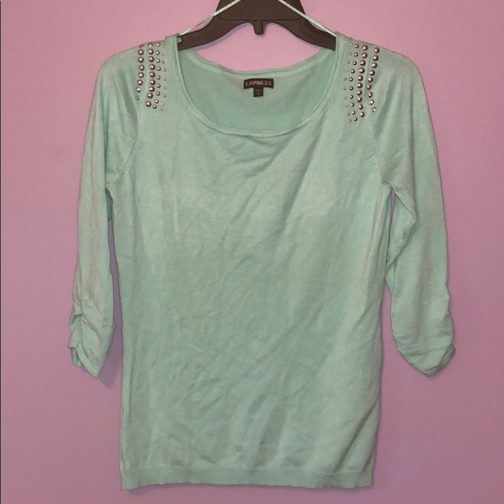Express Studded Shoulder Sweater Mint Green Small